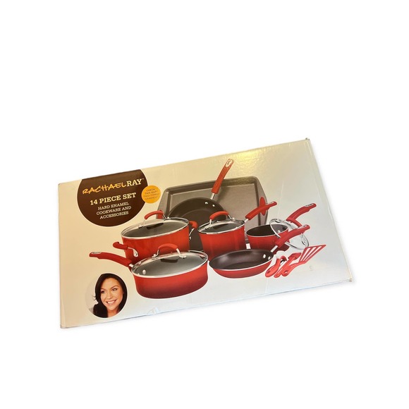 * Rachel Ray 14 Piece Hard Enamel Cookware Bakeware Set - Picture 1 of 3